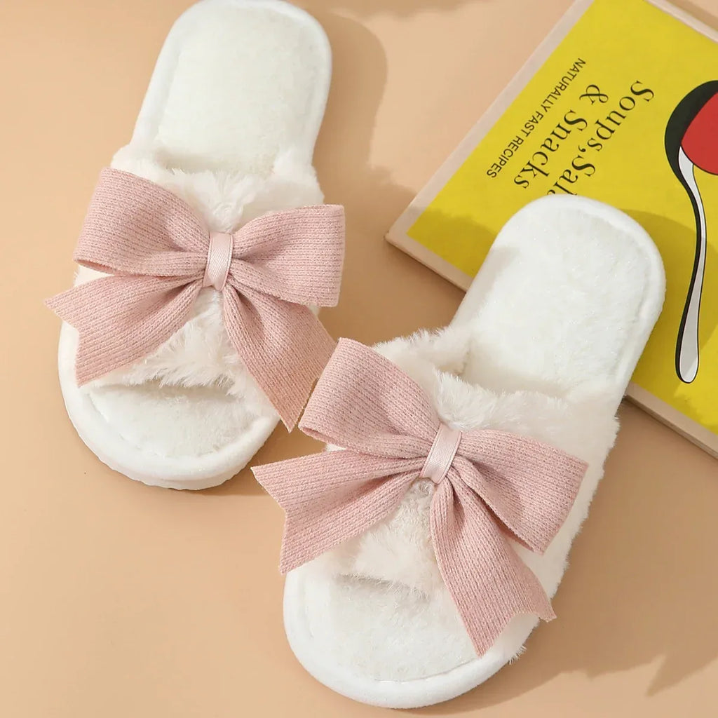 Women's Winter Cute Bow Thick Bottom Non Slip Cotton Slippers - DanaFashionstore