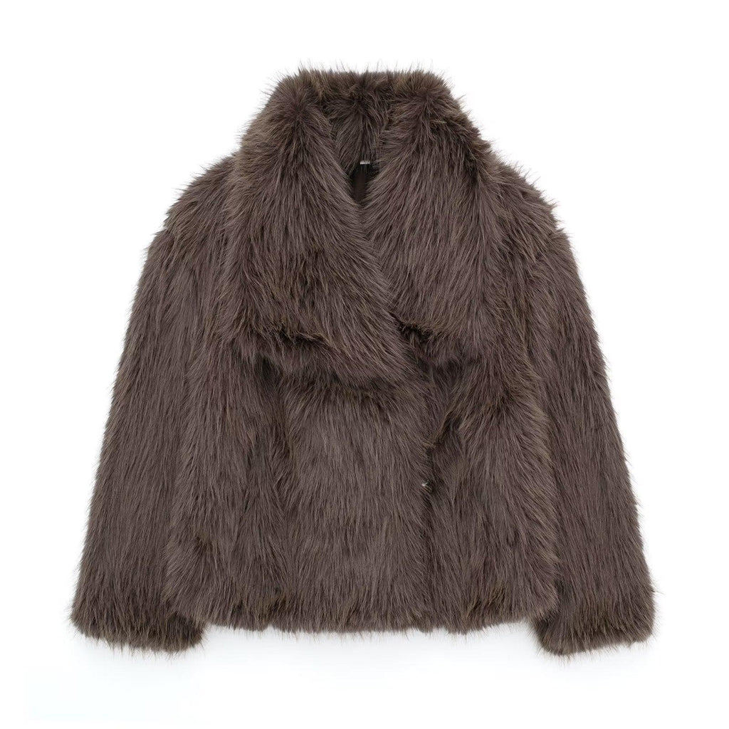 Winter Plush Coat Fashion Warm Thicken Fluffy Lapel Jacket Outwear Casual Long Sleeve Tops Womens Clothing - DanaFashionstore