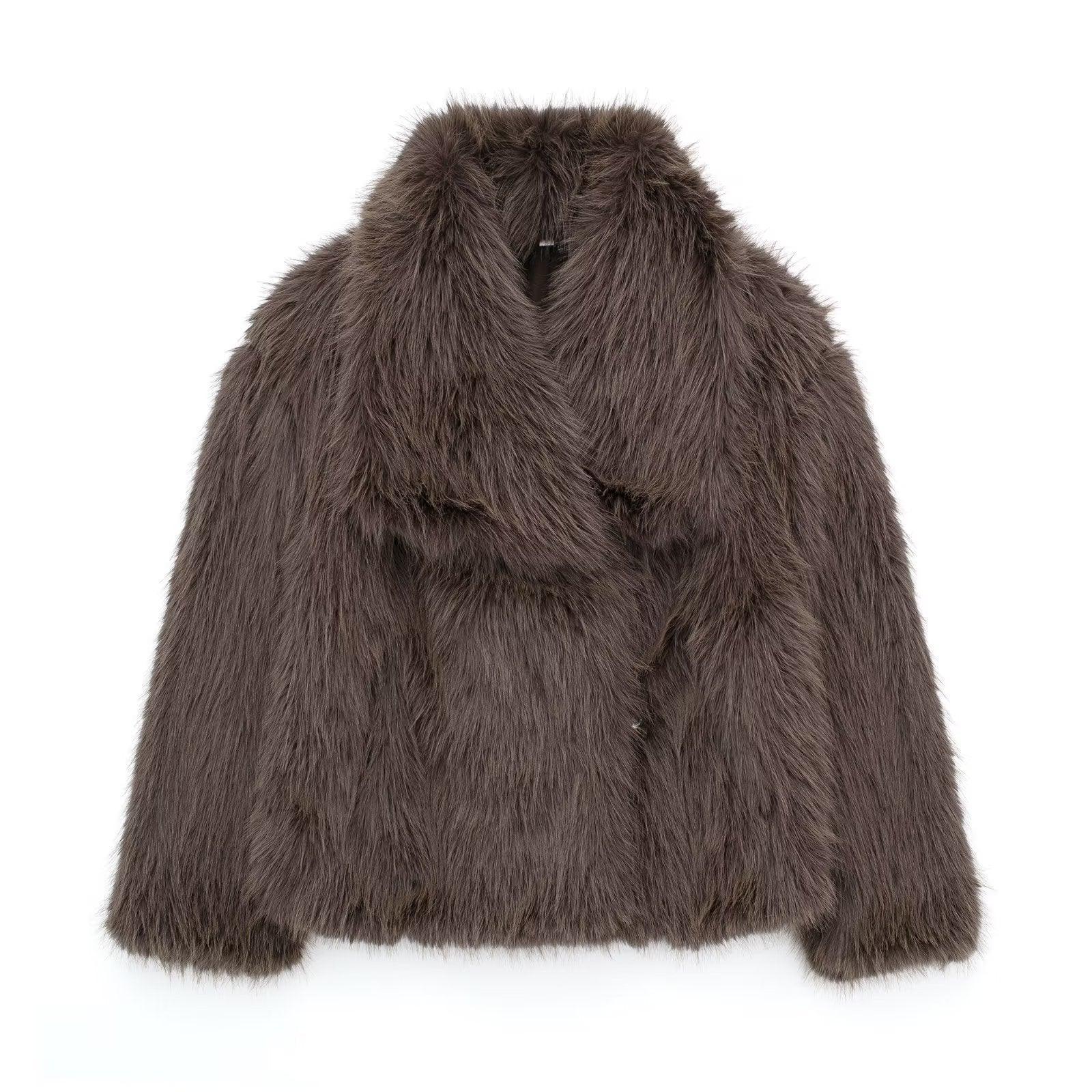 Winter Plush Coat Fashion Warm Thicken Fluffy Lapel Jacket Outwear Casual Long Sleeve Tops Womens Clothing - DanaFashionstore