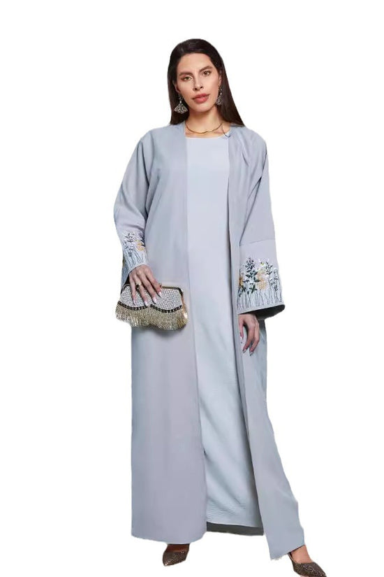 Middle East Muslim Clothing Robe Embroidered Cardigan Dress