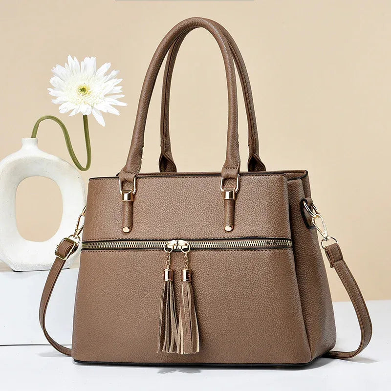 Large Capacity Soft Leather Tassel Shoulder Bag - DanaFashionstore