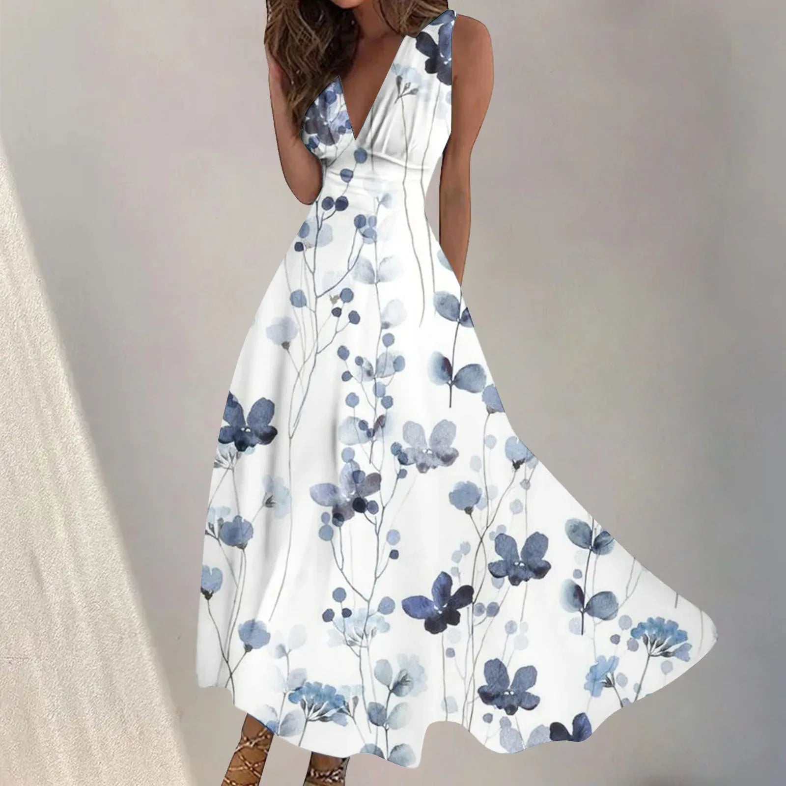 Digital Print V-Neck Swing Dress 2026 - Fashion Long Dress - DanaFashionstore