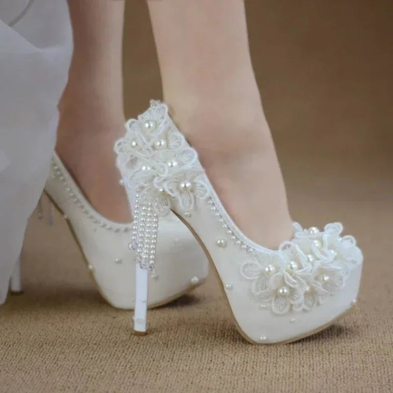 Male Lace High-heeled Shoes Korean Style, Flower Rhinestone Tassel Bride - DanaFashionstore
