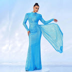 Long Sleeve Round Neck Sexy Slim Long Sequined Banquet Dress - DanaFashionstore