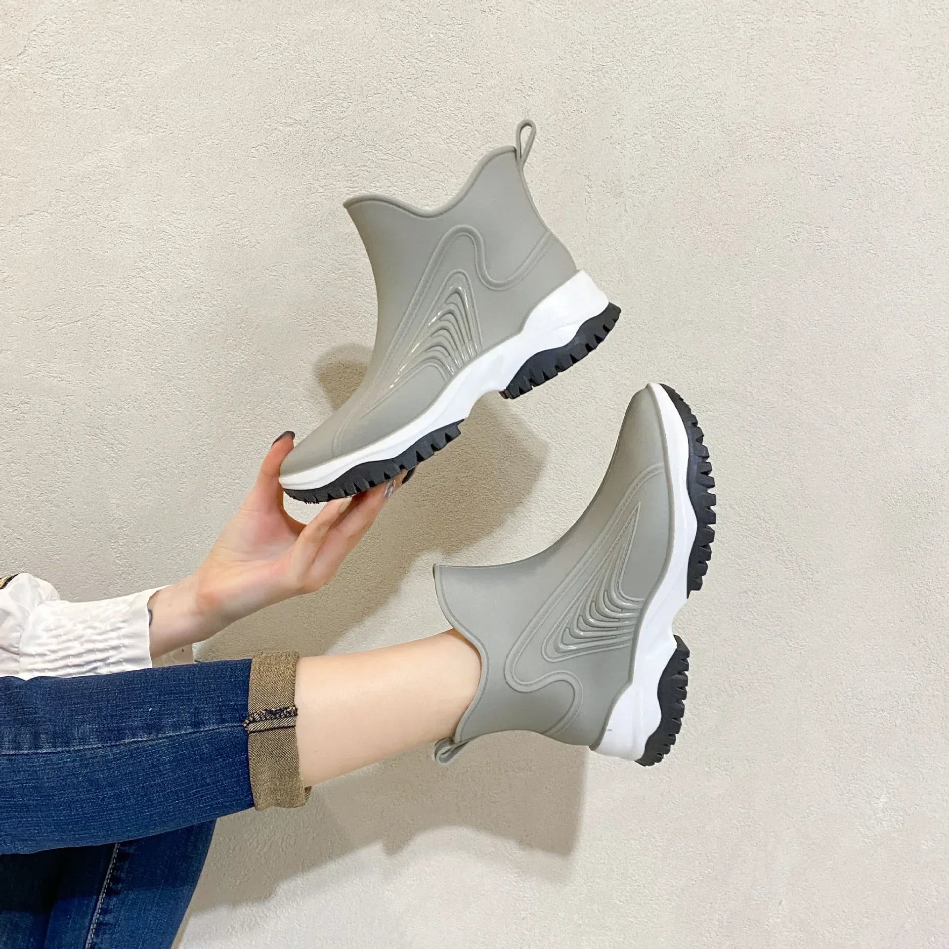Fashion Color Blocking Thick Sole Low Top Women's Rain Boots - DanaFashionstore