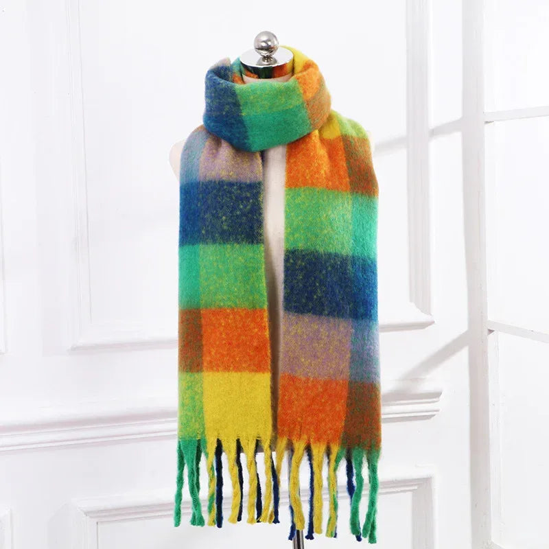 Plaid Mohair Scarf Colored Ladies - DanaFashionstore