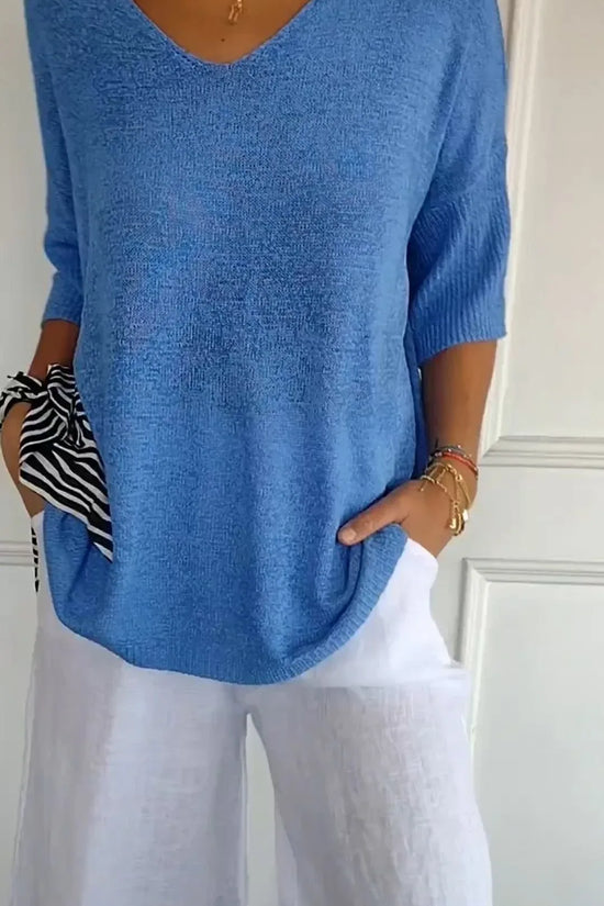 Solid Long Sleeve Sweater Slimming V-neckline Knitwear Women's Bottoming Shirt - DanaFashionstore