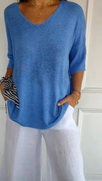 Solid Long Sleeve Sweater Slimming V-neckline Knitwear Women's Bottoming Shirt - DanaFashionstore