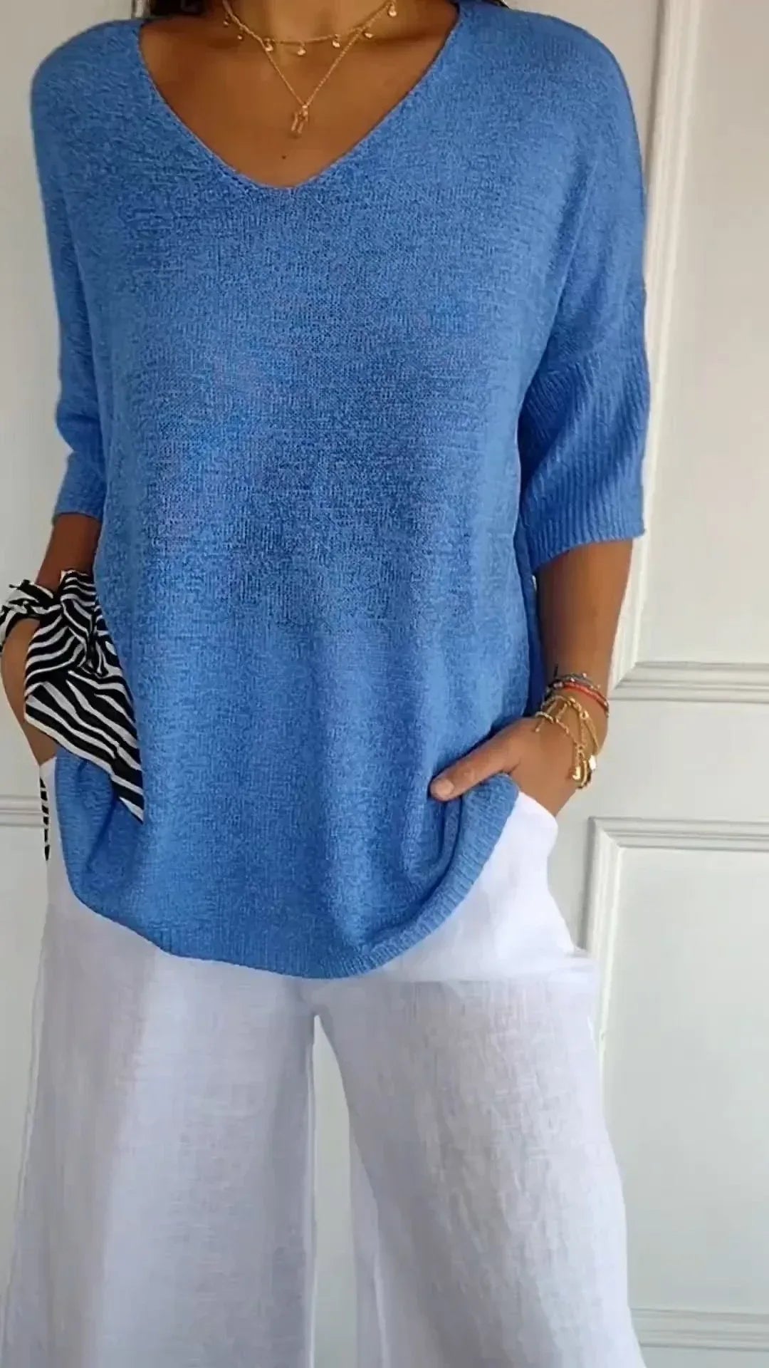 Solid Long Sleeve Sweater Slimming V-neckline Knitwear Women's Bottoming Shirt - DanaFashionstore