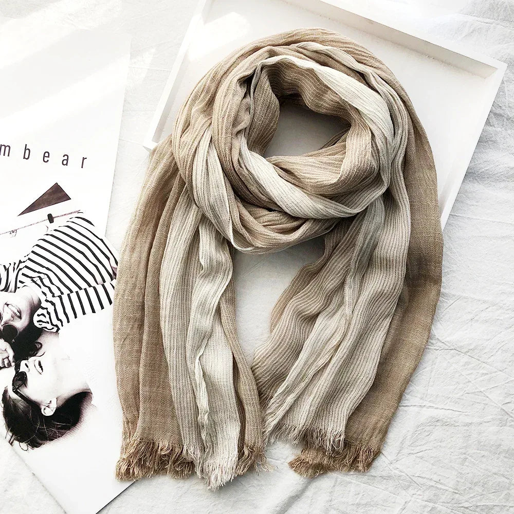 Women's Striped Cotton And Linen Scarf Shawl - DanaFashionstore
