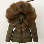 Short Slim Fit Fur Down Jacket 2026 - Women's Waist-Tight Winter Coat - DanaFashionstore
