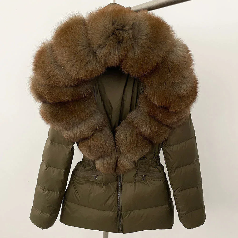 Short Slim Fit Fur Down Jacket 2026 - Women's Waist-Tight Winter Coat - DanaFashionstore