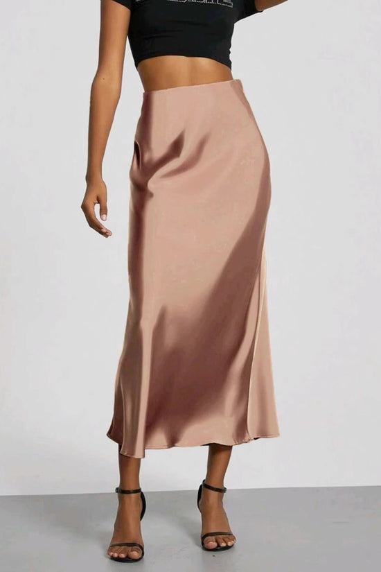 Women's Slim Fit Satin Skirt Fashion Chic Solid Long Skirt