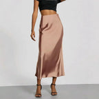Women's Slim Fit Satin Skirt Fashion Chic Solid Long Skirt - DanaFashionstore