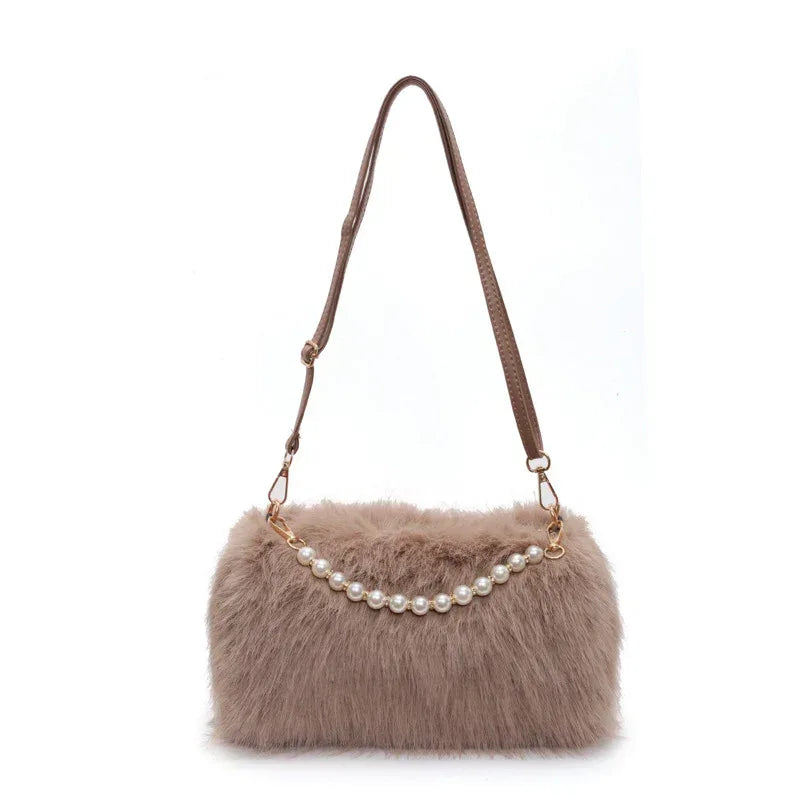 Autumn And Winter Fashion Shoulder Bags Pearl Chain Crossbody Bag Versatile Commuting Armpit Plush Female Bag - DanaFashionstore