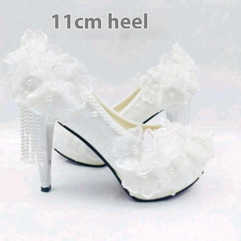 Male Lace High-heeled Shoes Korean Style, Flower Rhinestone Tassel Bride - DanaFashionstore