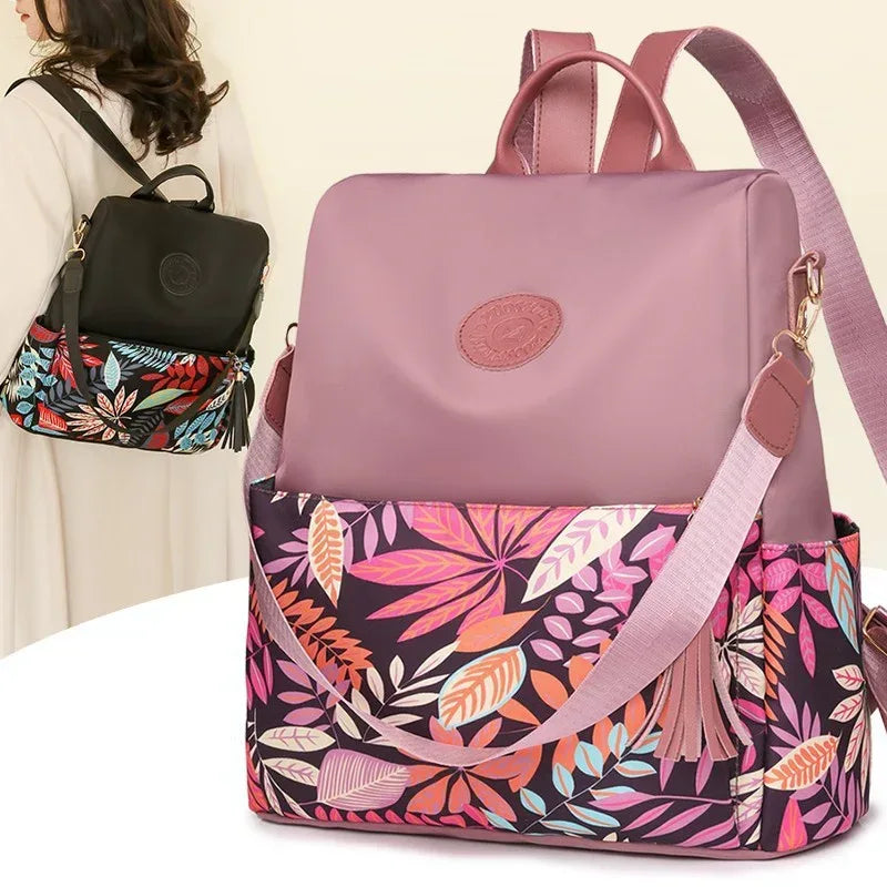 Trendy Printed Oxford Cloth Backpack Female 2024 New Cow Anti-theft Large Capacity Leisure - DanaFashionstore