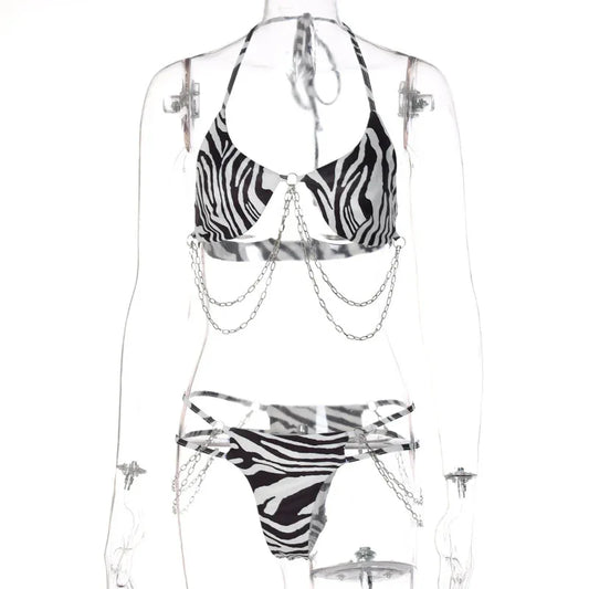 Printed Tether Chain Bikini Fashion Swimsuit Set - DanaFashionstore