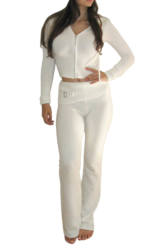 Hoodie Suit Women Leisure Sexy Zip Long Sleeve Sweater And High Waist Long Pants Set