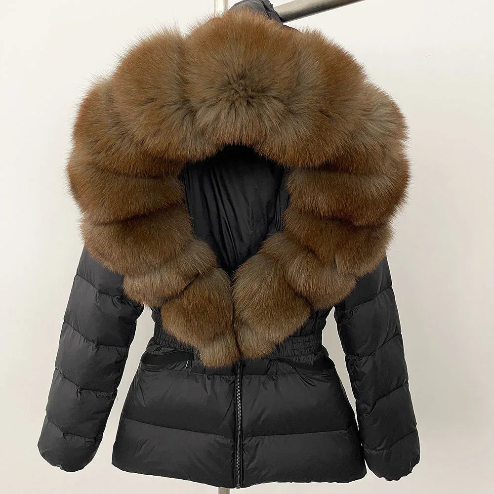 Short Slim Fit Fur Down Jacket 2026 - Women's Waist-Tight Winter Coat - DanaFashionstore