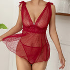 Sexy Dot Mesh Lace Mesh Camisole Night Skirt Suit - DanaFashionstore