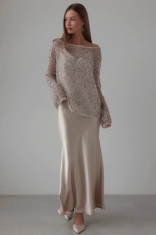 European And American Long Sleeve Hollow Loose Pullover Sequined Top Women's Clothing