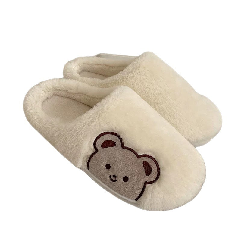 Women's Cute Home Plush Soft Soled Bear Warm Cotton Slippers