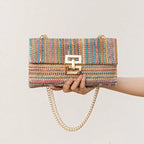 Bag Women's Vacation Style Multi-compartment Chain Flap Screw Lock Straw Bag - DanaFashionstore