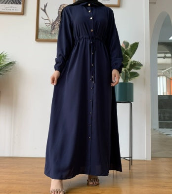 Collared Cardigan, Full-button Fitted Long Dress