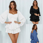 Women Jumpsuit Short Puff Sleeve Fashion Ruffle Shorts - DanaFashionstore