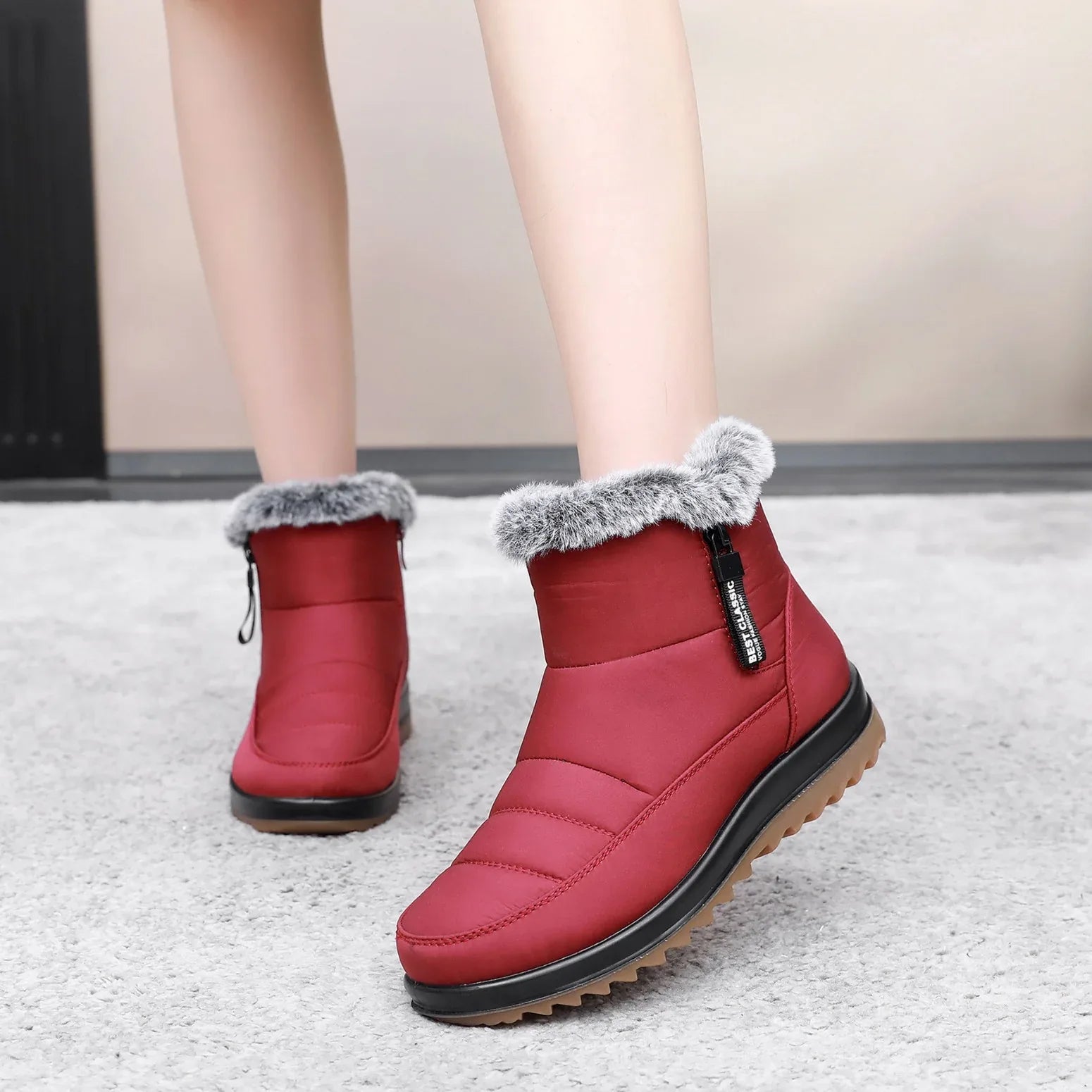 Winter Snow Boot With Side Zipper Fashion Warm Plush Ankle Boots Women's Fleece Short Shoes - DanaFashionstore