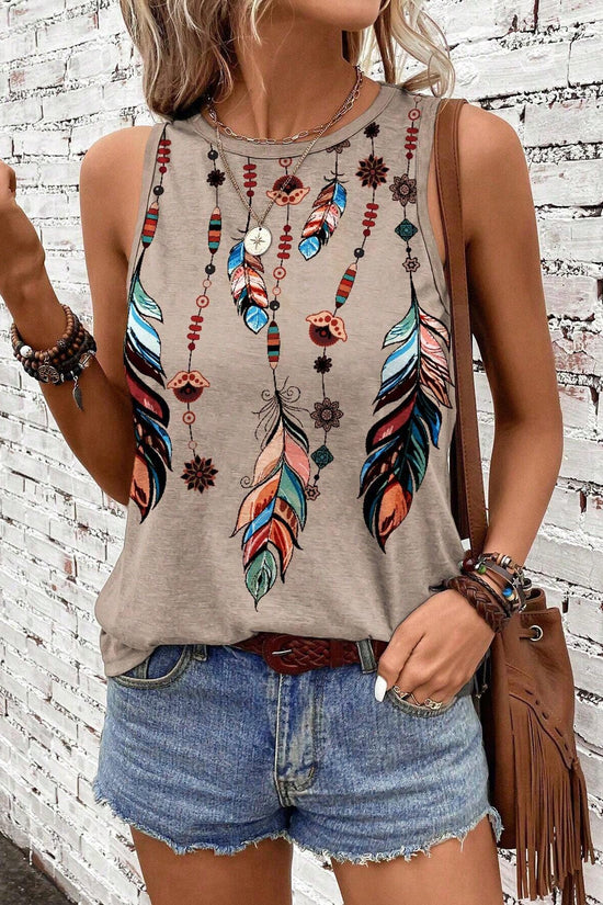 Women's Feather Print Vest Summer Print