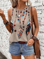 Women's Feather Print Vest Summer Print - DanaFashionstore