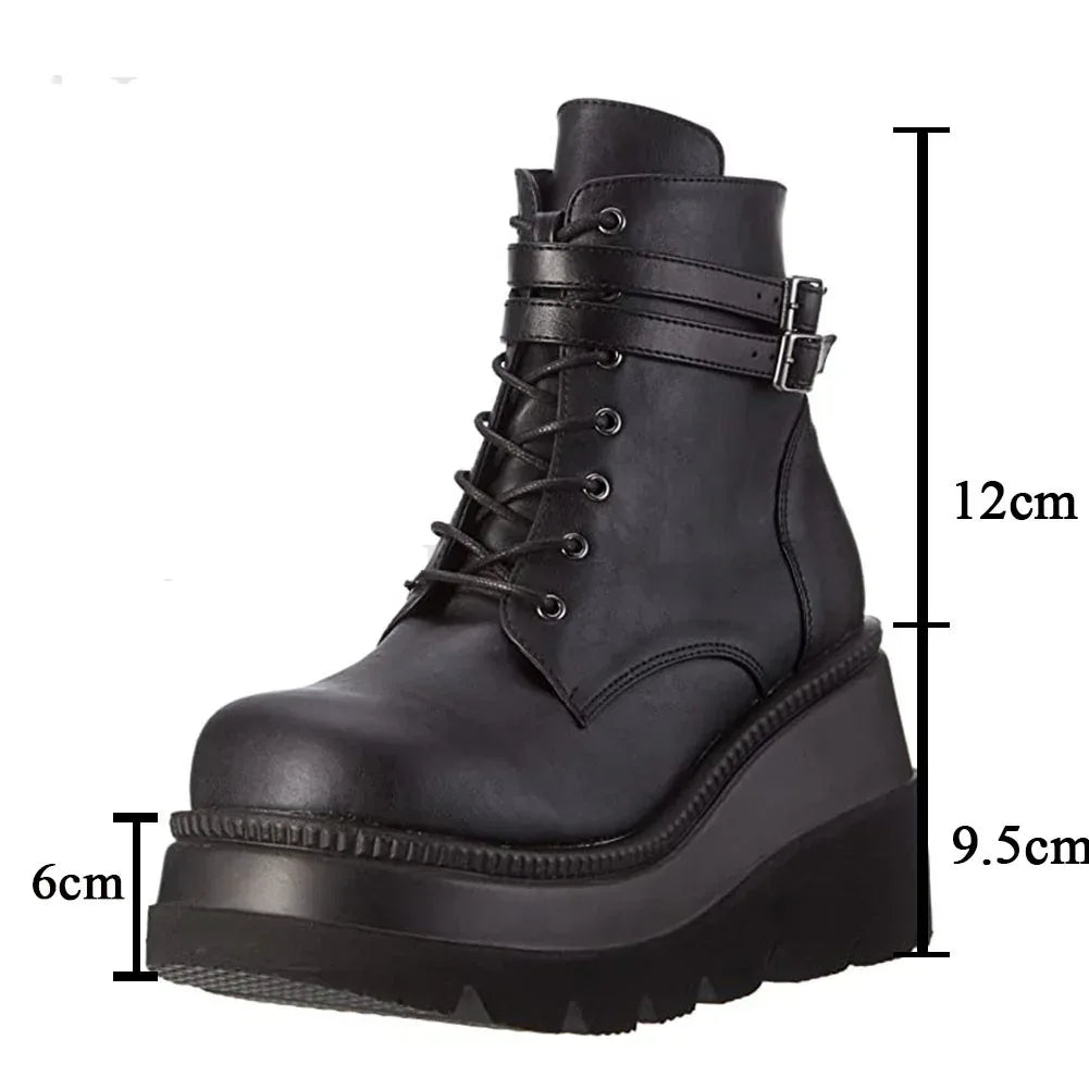 Women's Dark Gothic Wedge Platform Ankle Boots - DanaFashionstore