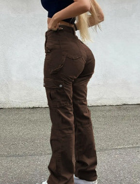 High Quality European And American New Hip Pants High Waist Multi-pocket Workwear Fashion Stretch Street Trend Trendy Women's Pants