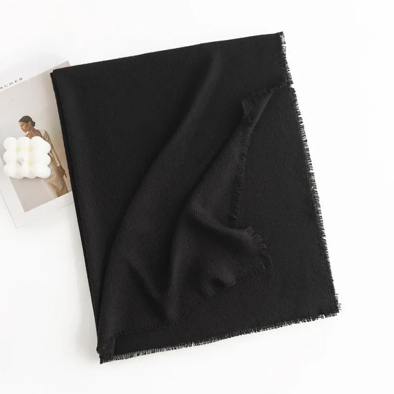 Herringbone Pattern Monochrome Artificial Cashmere Scarf Women's Simple Casual Style Tassel Warm Shawl - DanaFashionstore