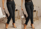 European And American Women's Trousers, Low-waisted Buttons, Solid Color Pockets