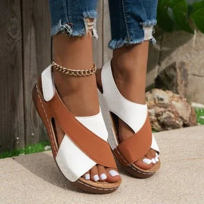 Colorblock-crossed Wedges Sandals Summer Fashion Fish Mouth Platform Roman Shoes For Women - DanaFashionstore