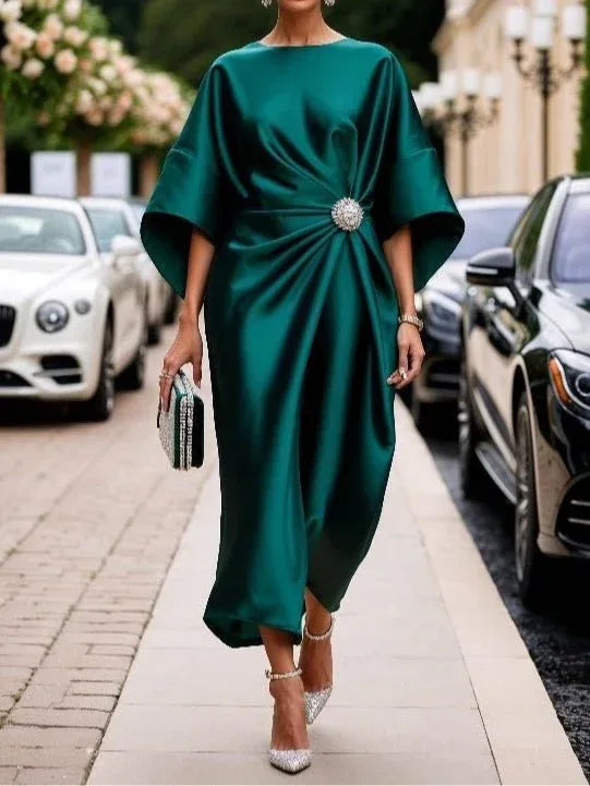 Elegant Flower Beads Satin Dress 2026 - Commuting Professional Dress - DanaFashionstore