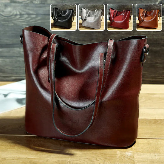 Simple Oil Wax Leather Messenger Shoulder Bags Women's High Capacity Portable Tote Bag - DanaFashionstore