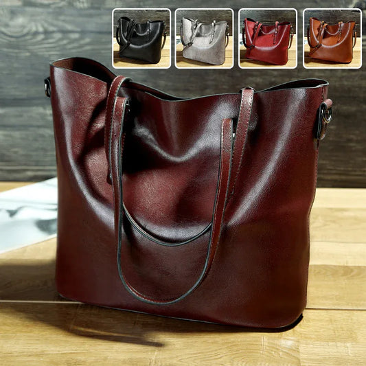 Simple Oil Wax Leather Messenger Shoulder Bags Women's High Capacity Portable Tote Bag - DanaFashionstore