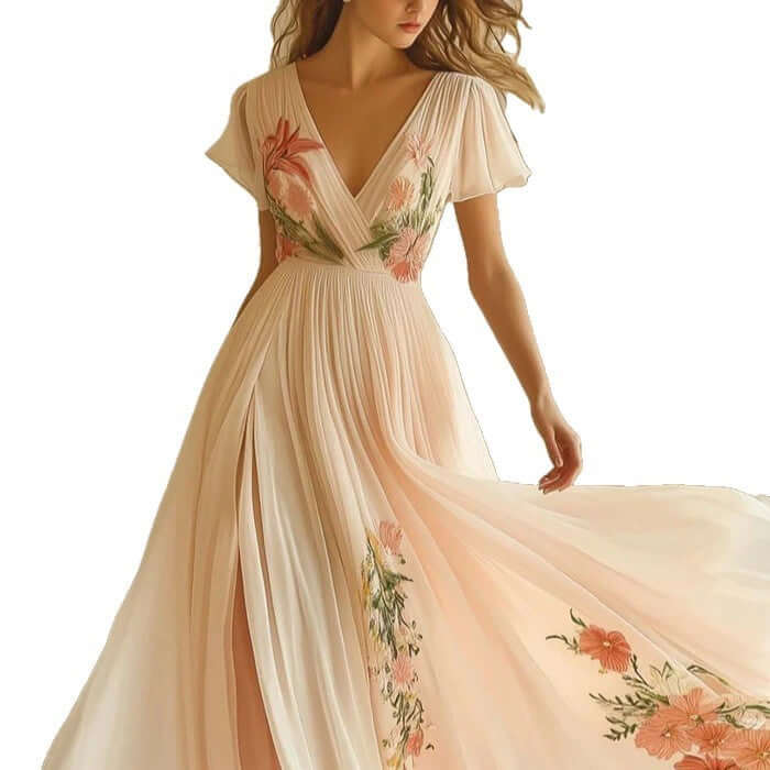 Women's V-neck Short-sleeved Digital Printing Positioning Long Dress $69.90 Dana Fashion Color: Pink Size: L Women's clothing Product information: Color: Pink Size: S,M,L,XL,XXL Main composite material: Polyester Note: 1. Asian sizes are 1 to 2 sizes smal