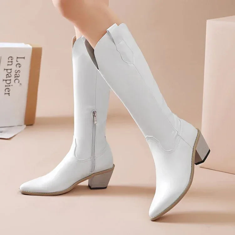 Martin Boots Women's Pointed Toe Plus Size Mid-heel Side Zipper - DanaFashionstore