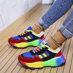 Women's Fashion Thick Bottom Colorful Front Lace-up Sneakers - DanaFashionstore
