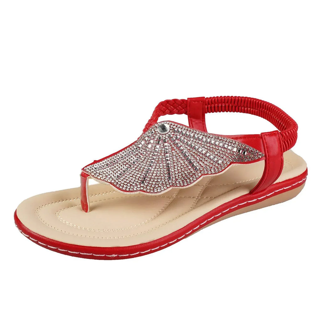 New Rhinestone Shell Flip-Flops Sandals Summer Beach Shoes For Women Fashion Casual Low Heel Flat Slides Slippers - DanaFashionstore