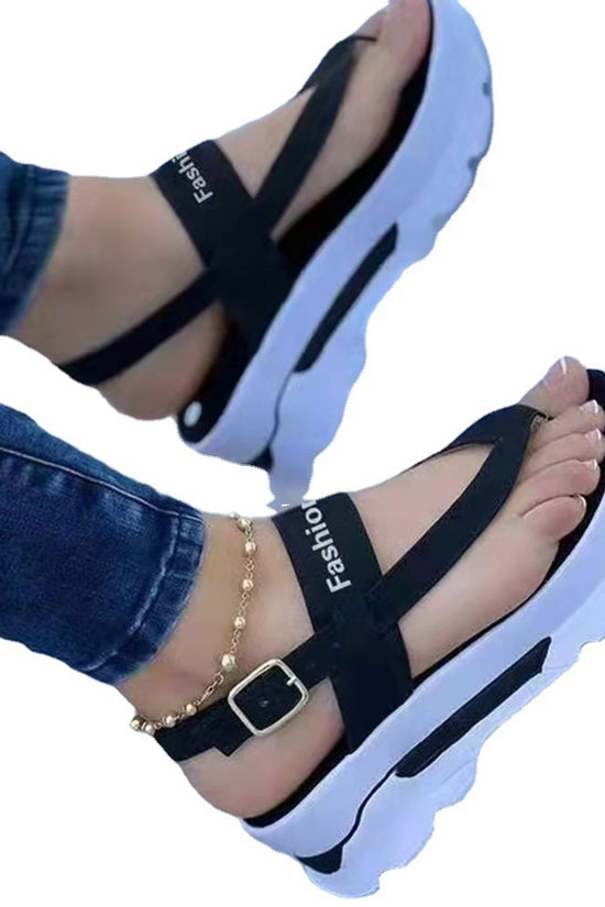 Ladies Thong Platform Heightened Solid Color Buckle Velcro Sandals
