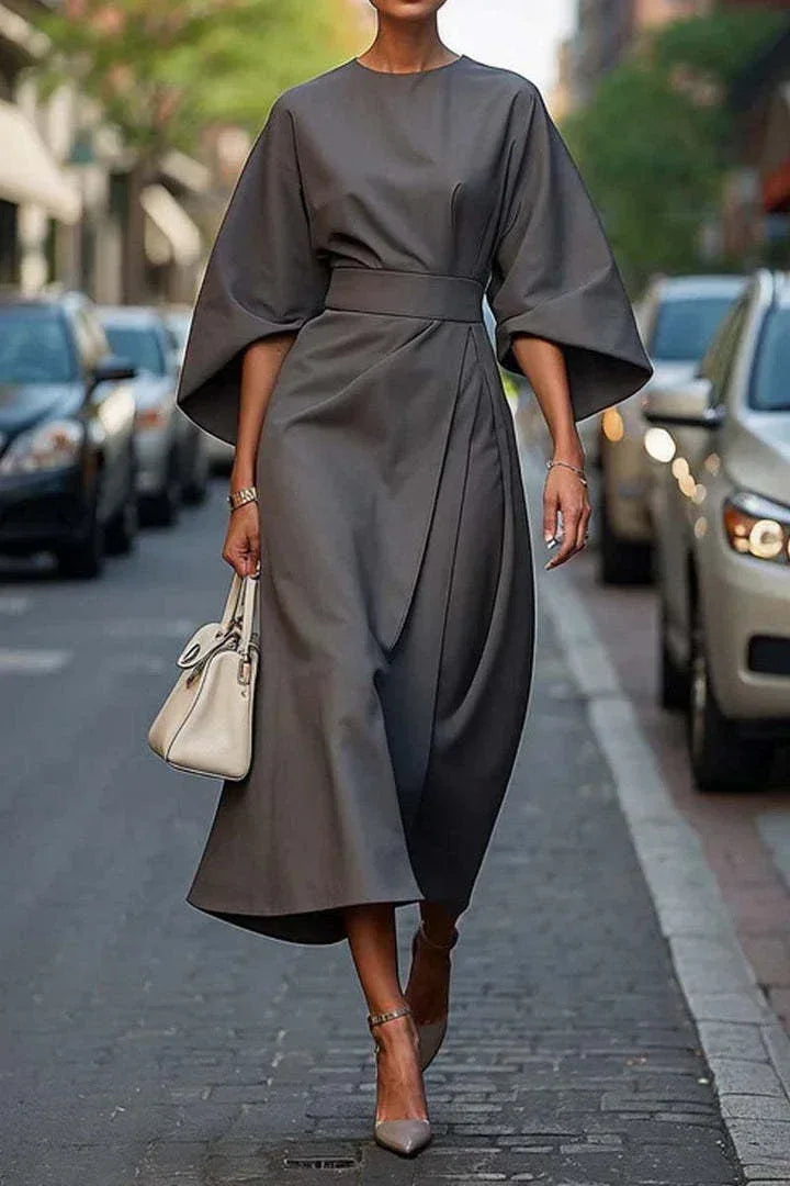 Loose Batwing Sleeve Dress Fashion Waist-tighted Solid Color Elegant Dresses For Women Clothing - DanaFashionstore