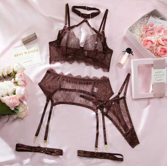 Sexy Embroidery Lace Sexy Backless Bra Set