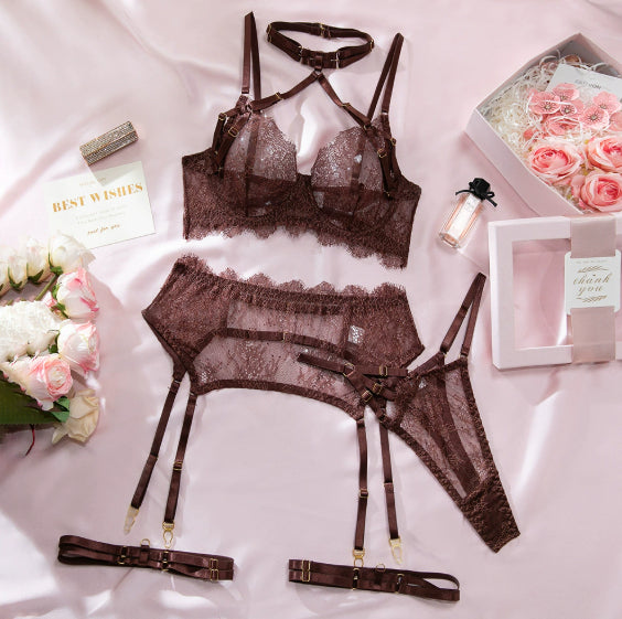 Sexy Embroidery Lace Sexy Backless Bra Set