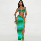 Sexy Fashion Beach Swimsuit Woven Halter Top Top Split Skirt Suit - DanaFashionstore